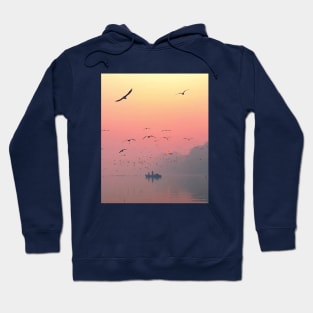 birds flying over body of water Hoodie